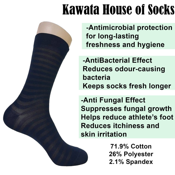 Anti-Microbial Mid Calf Striped Business Socks | Anti Bacterial and Anti Fungal Office Socks