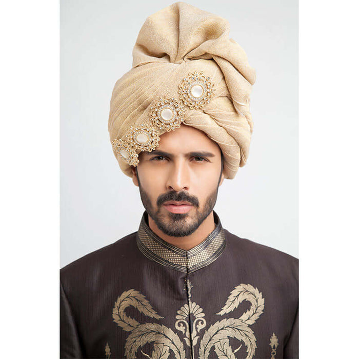 Antique Dull Gold and Charcoal Brocade Sherwani with intricate embroidery