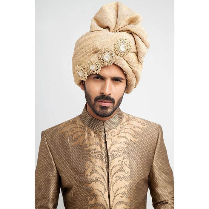 Antique Gold and Black Brocade Sherwani with intricate Zardozi embroidery