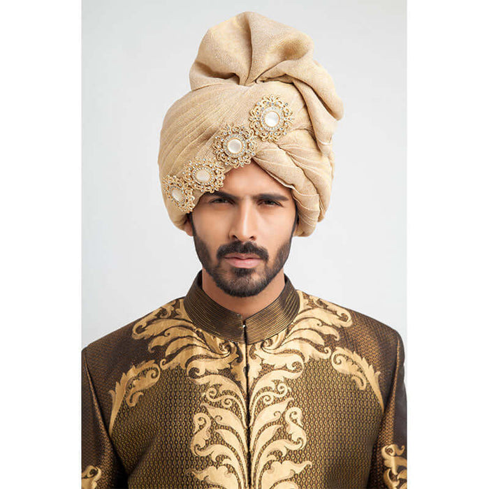 Antique Gold and Black Brocade Sherwani for men with luxurious embroidery