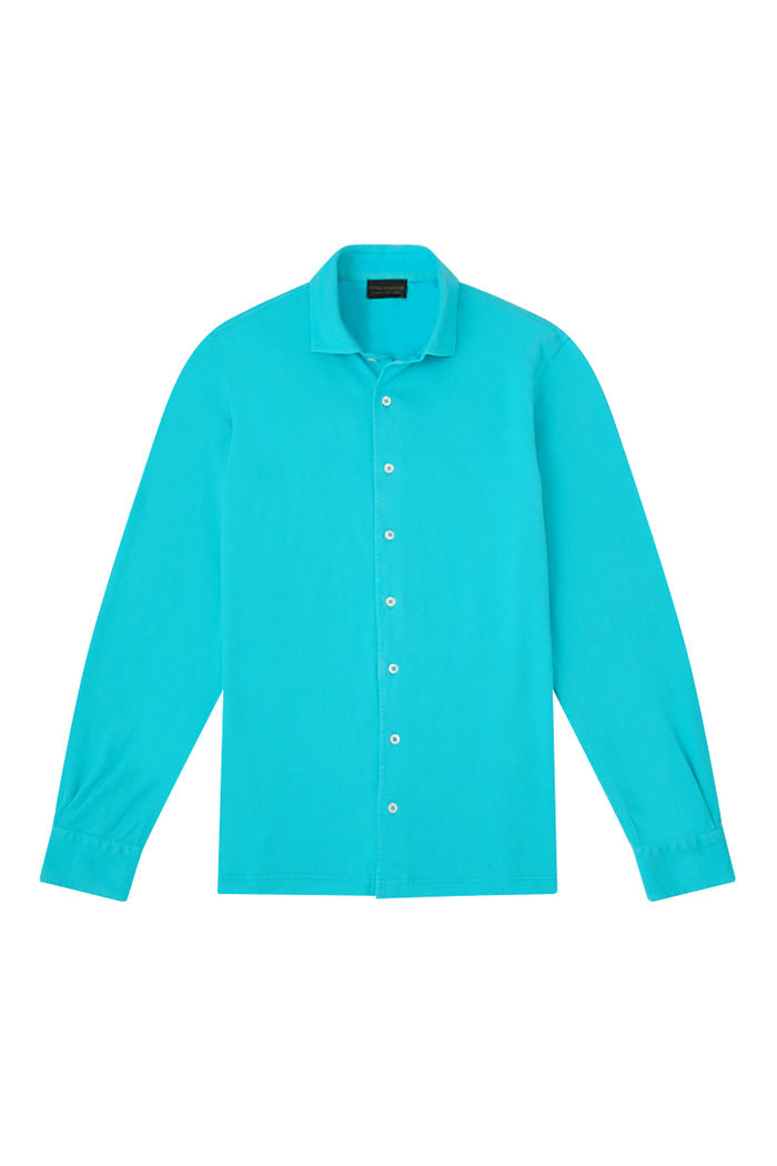 Aqua Long Sleeve Piqué Cotton Shirt