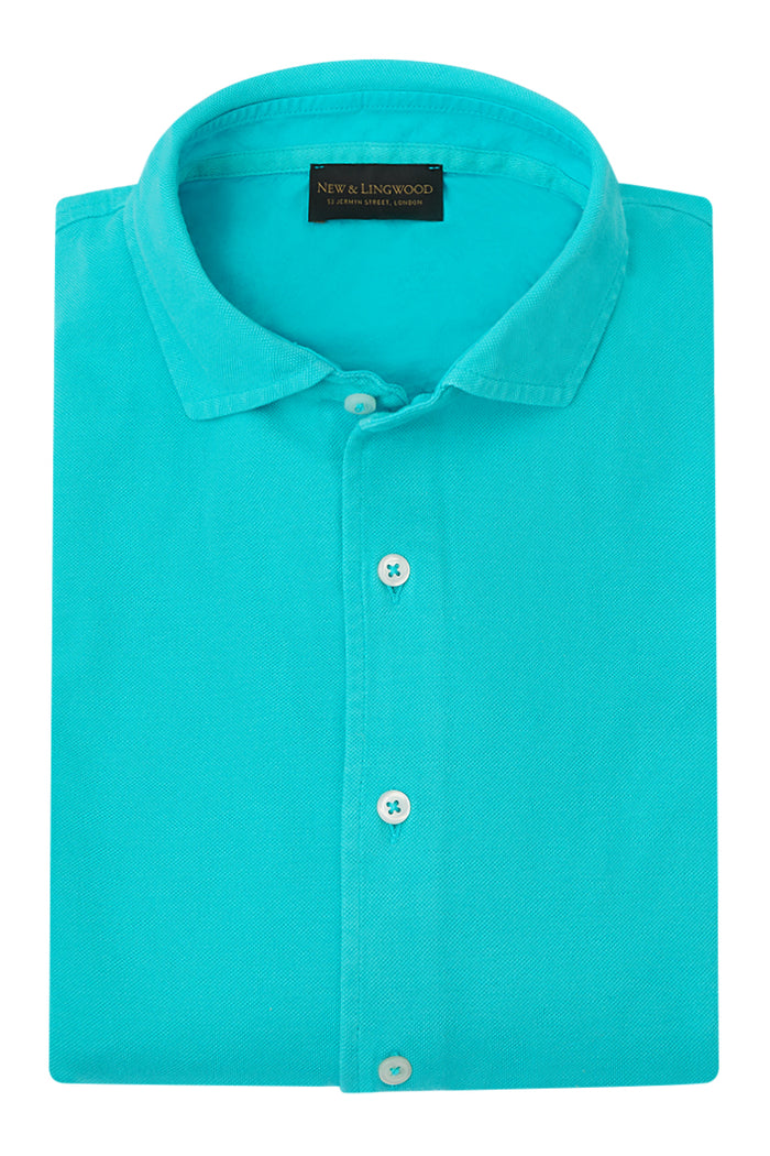 Aqua Long Sleeve Piqué Cotton Shirt