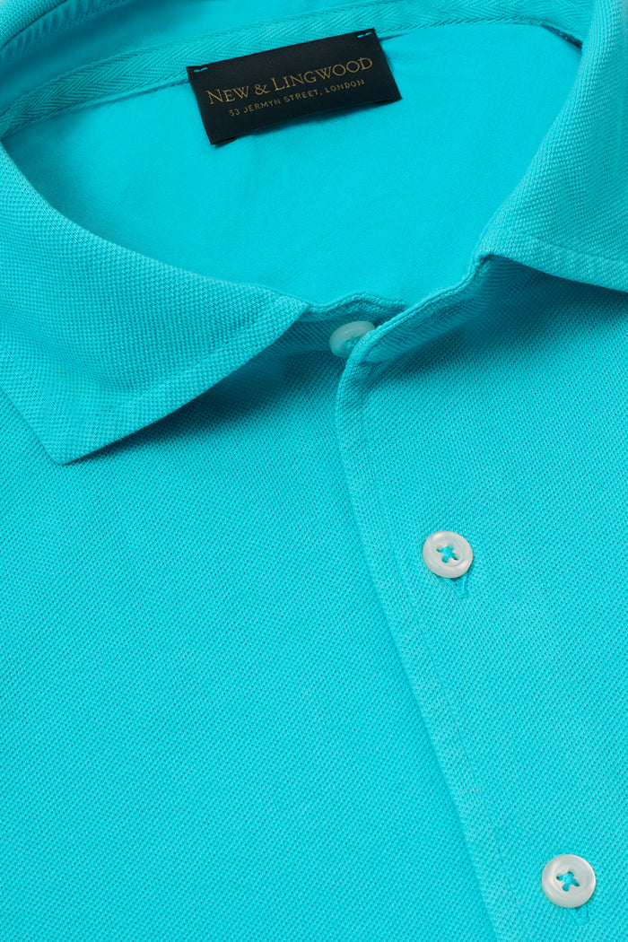 Aqua Long Sleeve Piqué Cotton Shirt