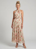 Aurelle – Women's Floral Halter Neck Midi Dress | Huna