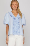 Baby Blue Smocked Ruffle Blouse