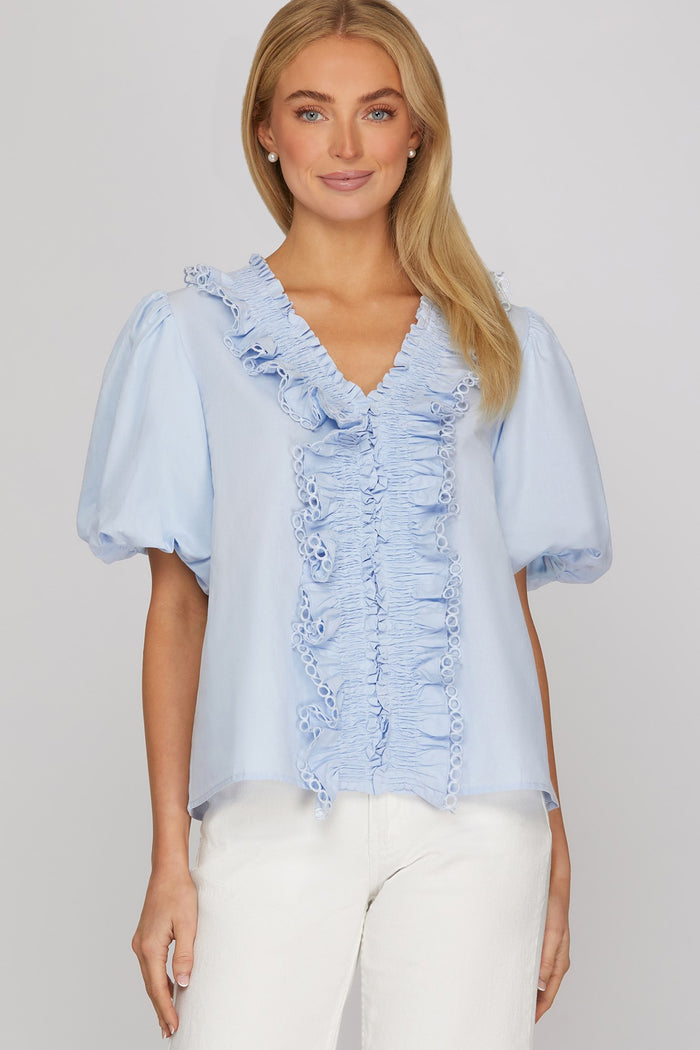 Baby Blue Smocked Ruffle Blouse