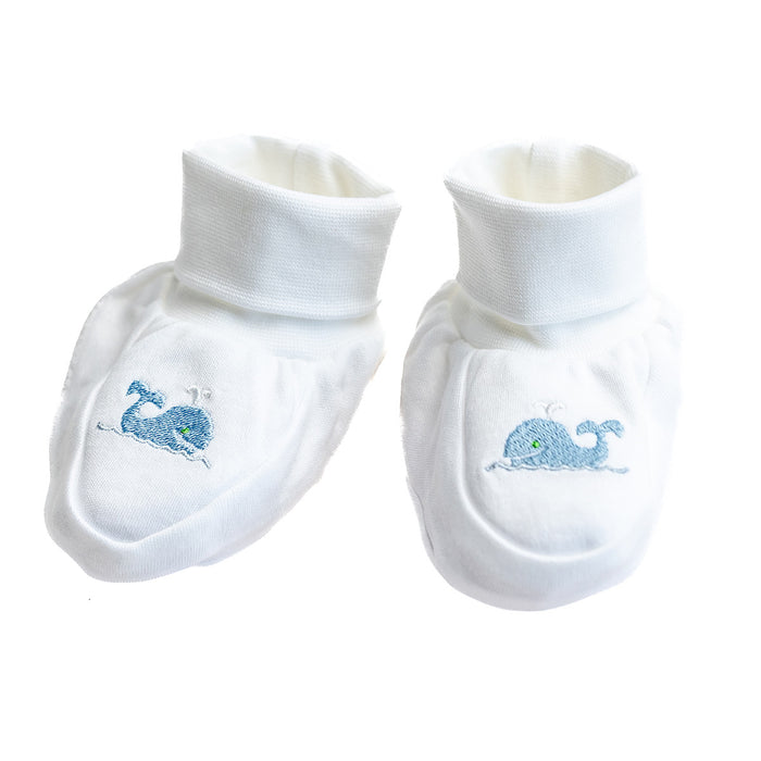Baby Booties, Combed Cotton, Embroidered Splash Elephant