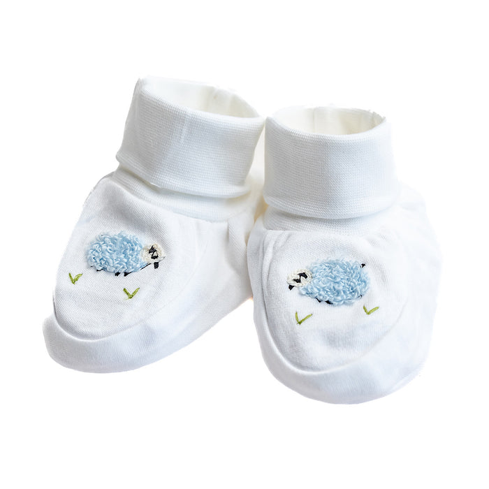 Baby Booties, Combed Cotton, Embroidered Splash Elephant