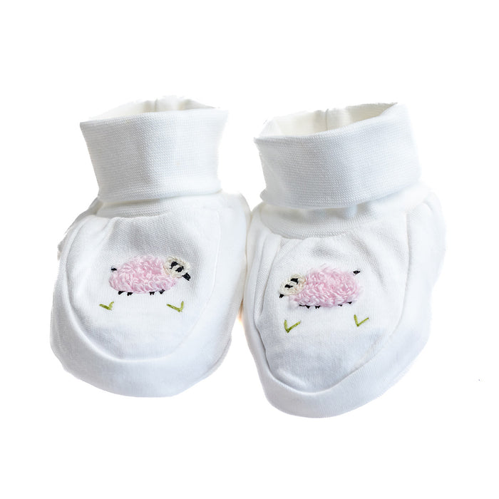 Baby Booties, Combed Cotton, Embroidered Splash Elephant