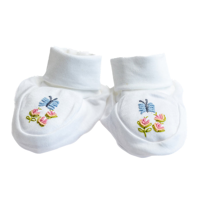 Baby Booties, Combed Cotton, Embroidered Splash Elephant