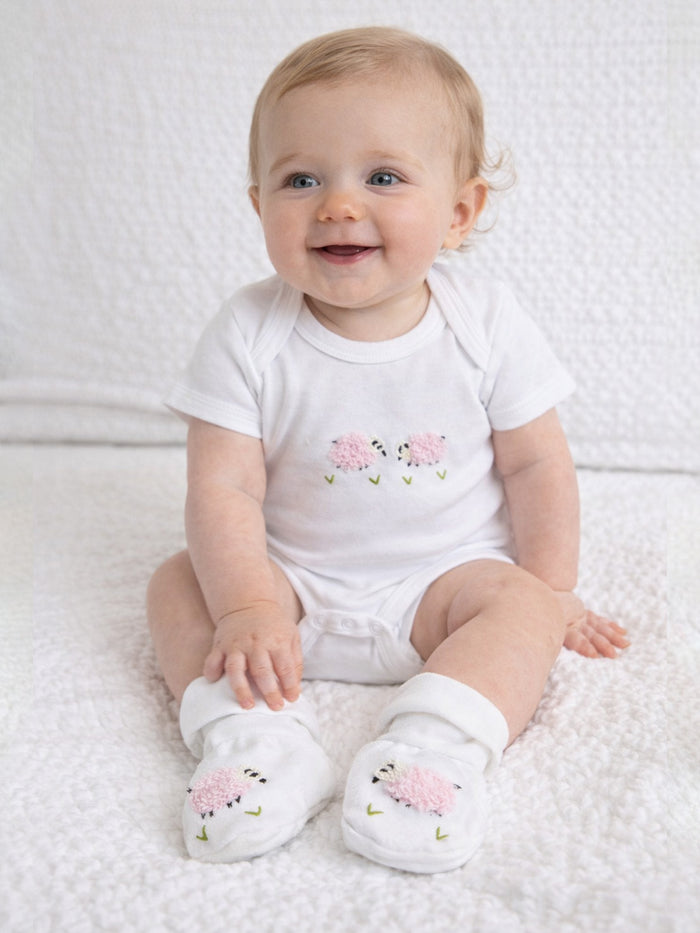 Baby Booties, Combed Cotton, Embroidered Willy Whale