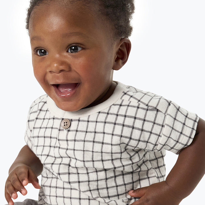 Baby Boys Dk Grey Plaid Henley Drop Shoulder Top Tops Modern Moments™ by Gerber®