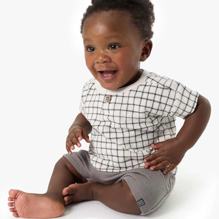 Baby Boys Dk Grey Plaid Henley Drop Shoulder Top Tops Modern Moments™ by Gerber®