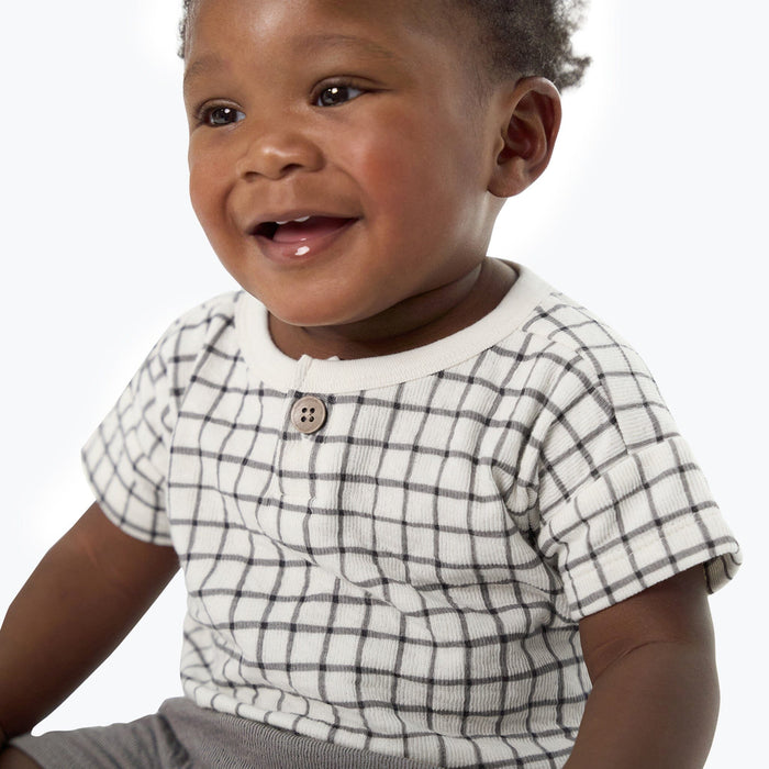 Baby Boys Dk Grey Plaid Henley Drop Shoulder Top Tops Modern Moments™ by Gerber®