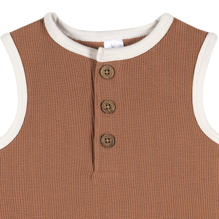 Baby Boys Mocha Mousse Henley Romper Rompers Modern Moments™ by Gerber®