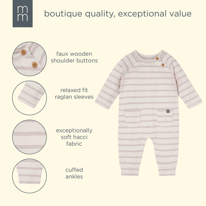 Baby Boys Oatmeal Heather Stripe Hacci Long Sleeve Romper rompers modern moments™ by Gerber®
