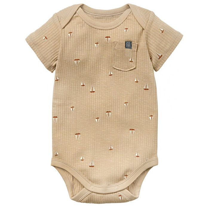 Baby Neutral Lt Tan Sail Boat Short Sleeve Bodysuit Tops Modern Moments™ by Gerber®