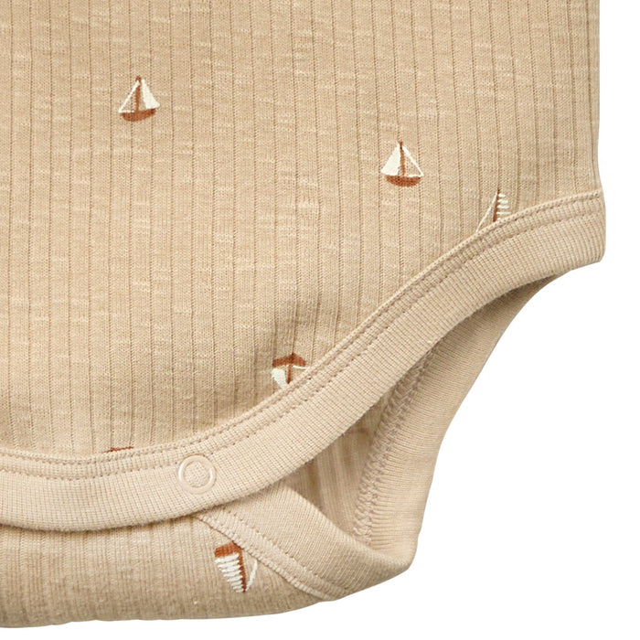 Baby Neutral Lt Tan Sail Boat Short Sleeve Bodysuit Tops Modern Moments™ by Gerber®