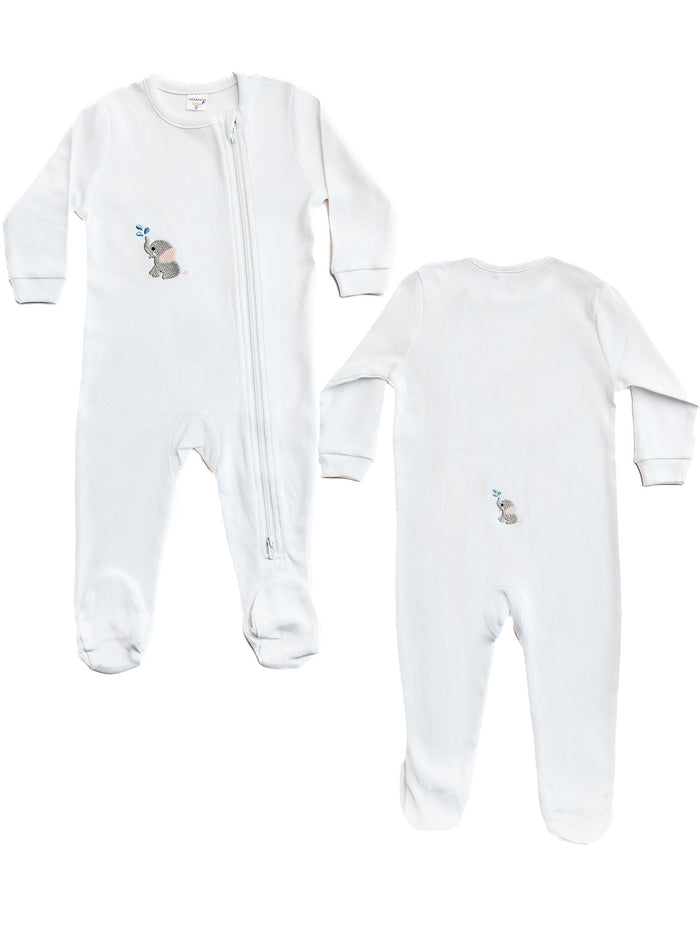 Baby Footie, Combed Cotton, Embroidered Splash Elephant