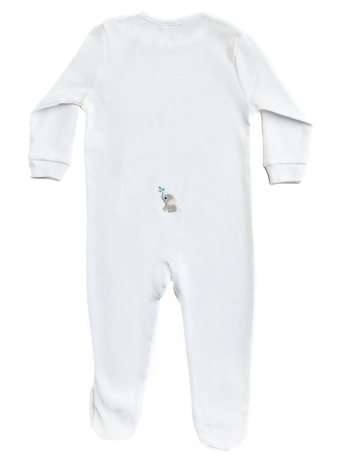 Baby Footie, Combed Cotton, Embroidered Splash Elephant