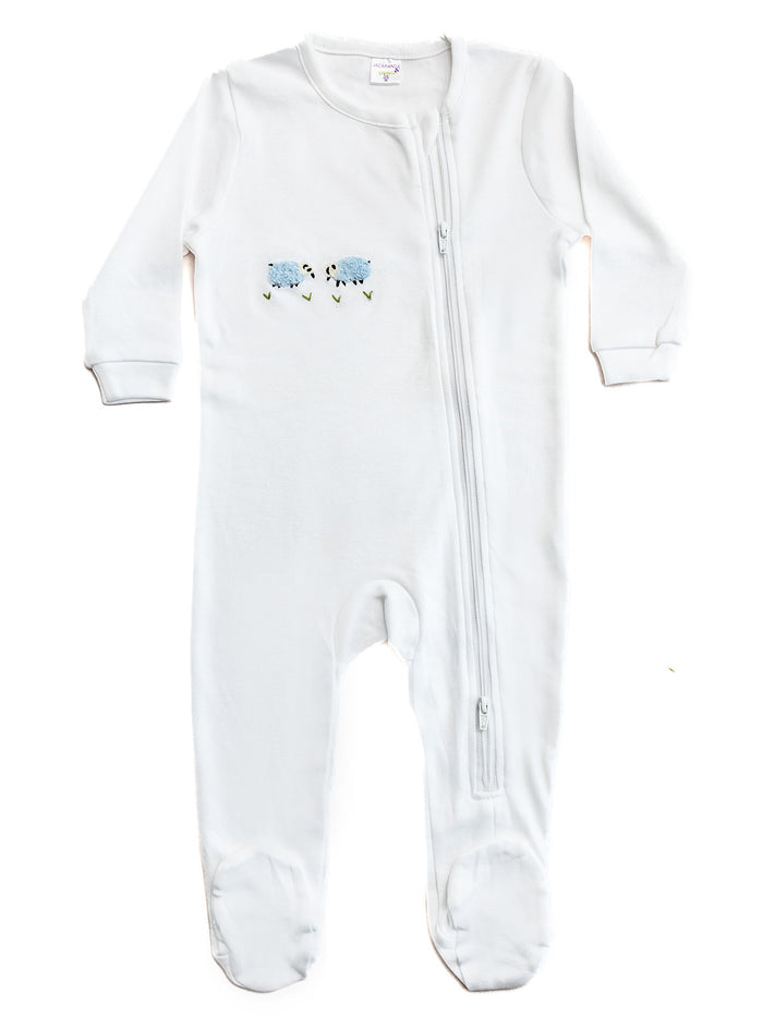 Baby Footie, Combed Cotton, Embroidered Splash Elephant