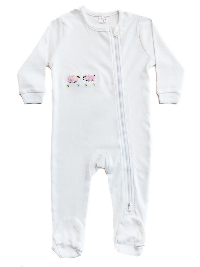 Baby Footie, Combed Cotton, Embroidered Splash Elephant
