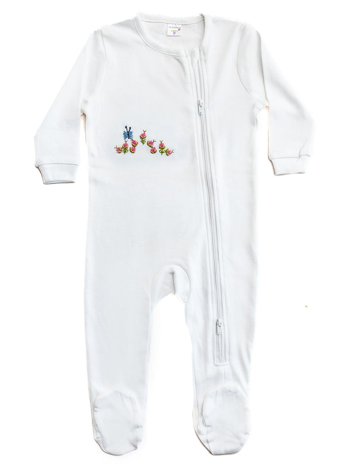 Baby Footie, Combed Cotton, Embroidered Splash Elephant