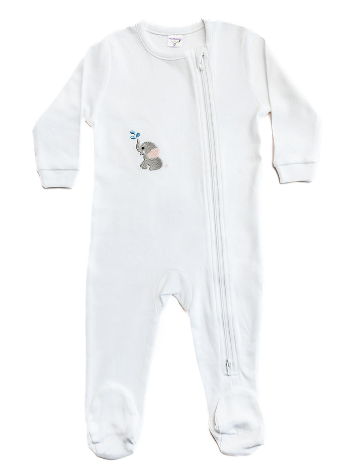 Baby Footie, Combed Cotton, Embroidered Splash Elephant