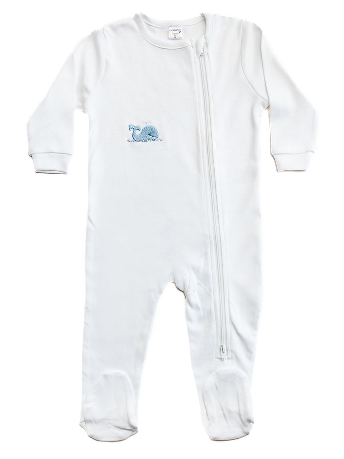 Baby Footie, Combed Cotton, Embroidered Willy Whale