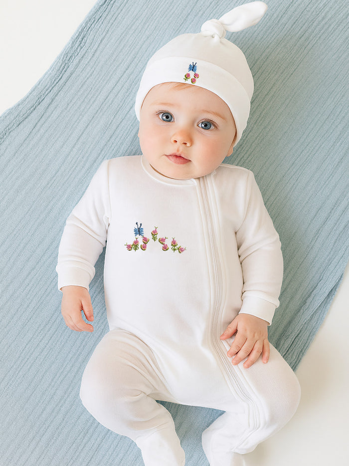 Baby Footie, Combed Cotton, Embroidered Willy Whale