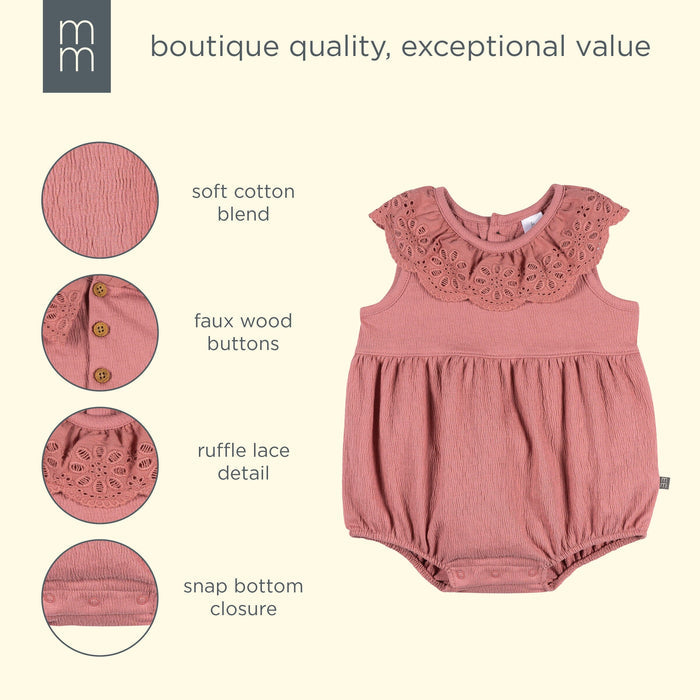 Baby Girls Dusty Rose Lace Ruffle Bubble Romper rompers modern moments™ by Gerber®
