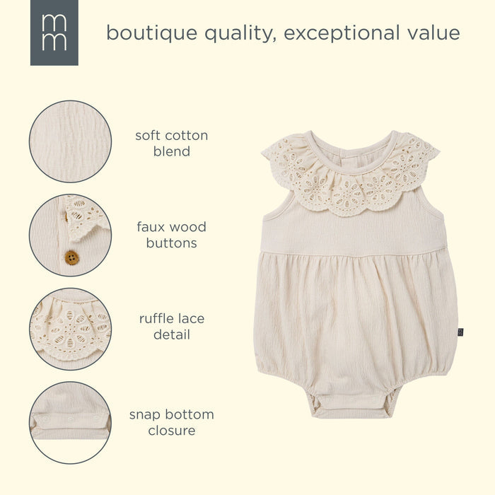 Baby Girls Whitecap Gray Lace Ruffle Bubble Romper rompers modern moments™ by Gerber®