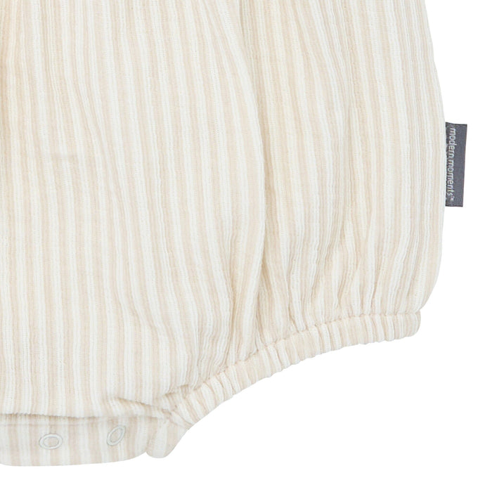 Baby Girls Light Taupe Stripe Ruffle Bubble Romper