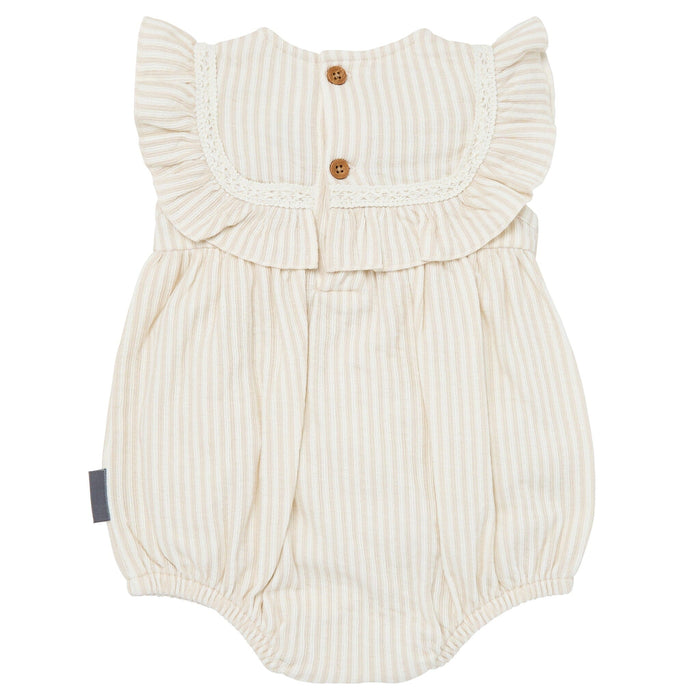 Baby Girls Light Taupe Stripe Ruffle Bubble Romper