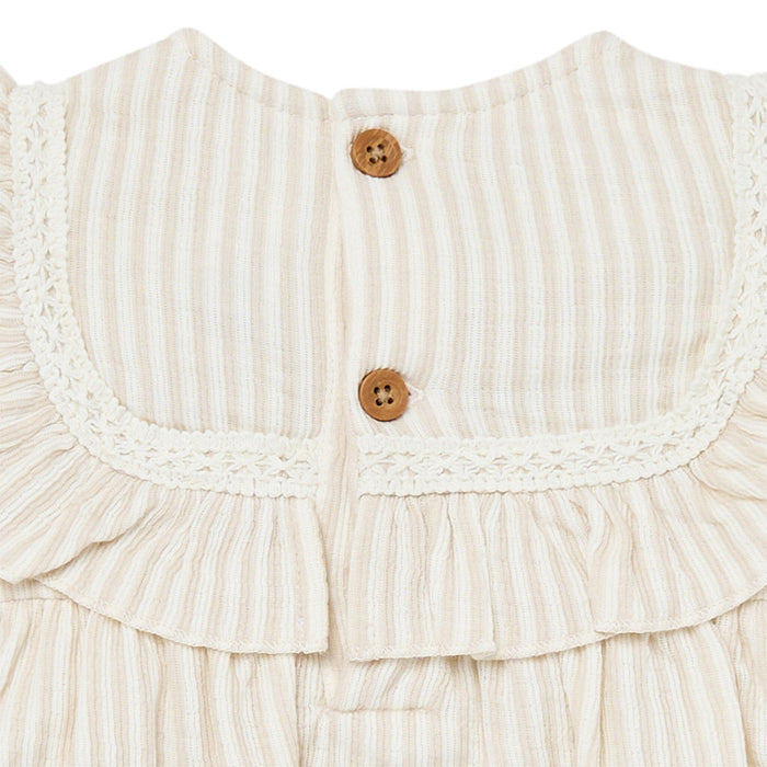 Baby Girls Light Taupe Stripe Ruffle Bubble Romper