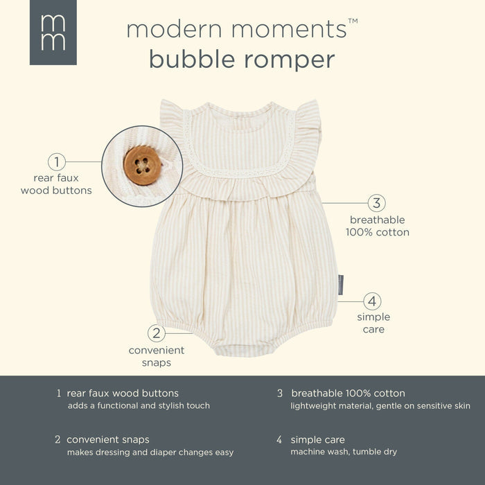 Baby Girls Light Taupe Stripe Ruffle Bubble Romper rompers Modern Moments™ by Gerber®