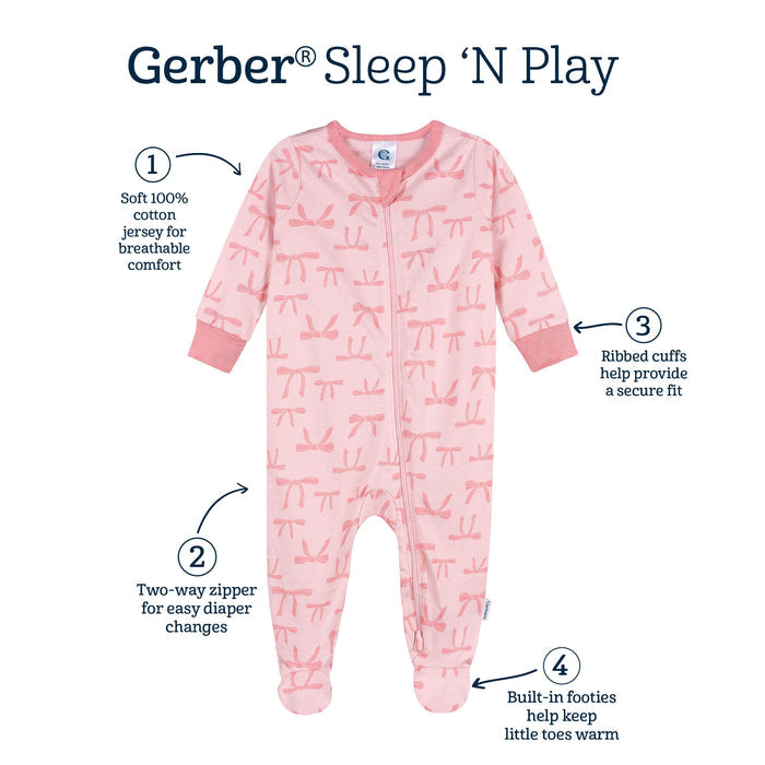 Baby Girls Pink Bows Sleep 'N Play sleepwear Gerber®