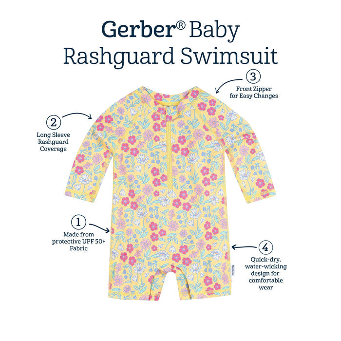 Baby Girls UPF 50+ Floral Long Sleeve Rash Guard swimwear Gerber®