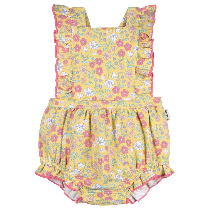 Baby Girls Yellow Floral Ruffle Strap Bubble Romper rompers Gerber®