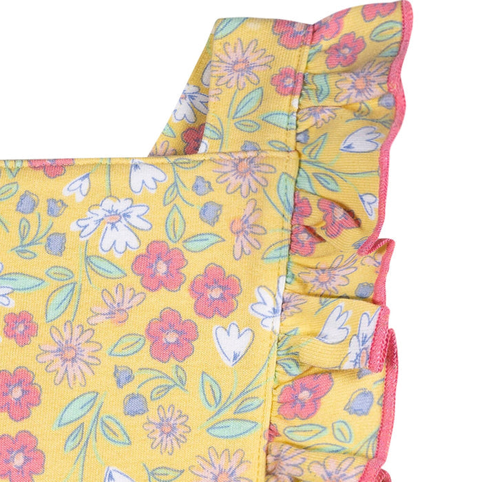 Baby Girls Yellow Floral Ruffle Strap Bubble Romper rompers Gerber®