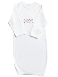 Baby Gown, Combed Cotton, Embroidered Pink Sheep