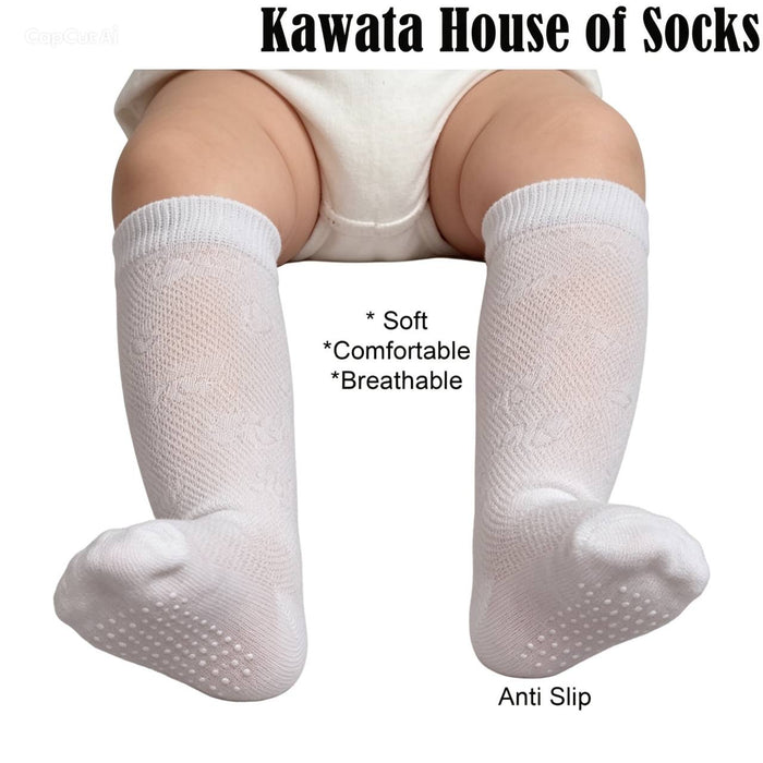 Baby & Kids Thin and Breathable Cotton Long Socks ( Ribbon Prints Design )