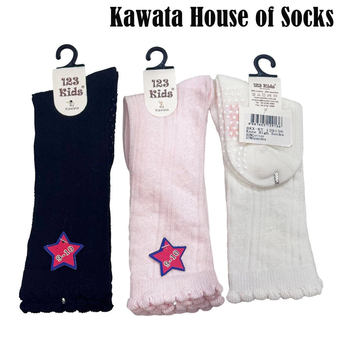 Baby & Kids Thin and Breathable Cotton Long Socks w Lettuce Hem