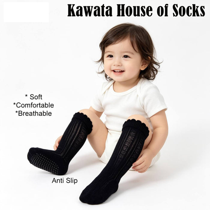 Baby & Kids Thin and Breathable Cotton Long Socks w Lettuce Hem
