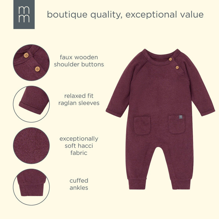 Baby Neutral Burgundy Heather Hacci Long Sleeve Romper rompers modern moments™ by Gerber®
