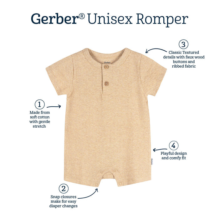 Baby Neutral Oatmeal Heather Short Sleeve Romper rompers Gerber®