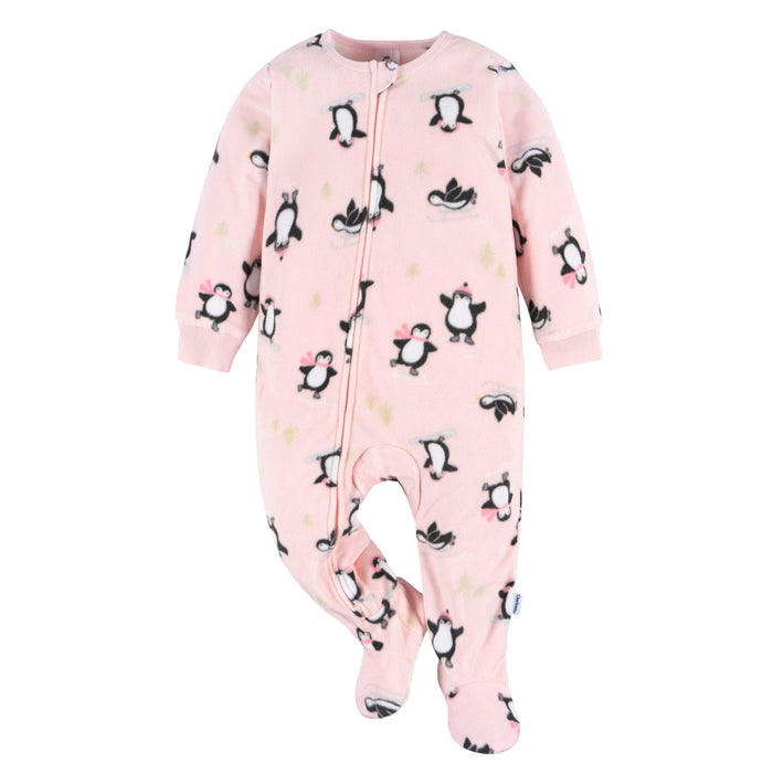 Baby & Toddler Girls Pink Penguins Footed Fleece Pajamas Sleepwear Gerber®