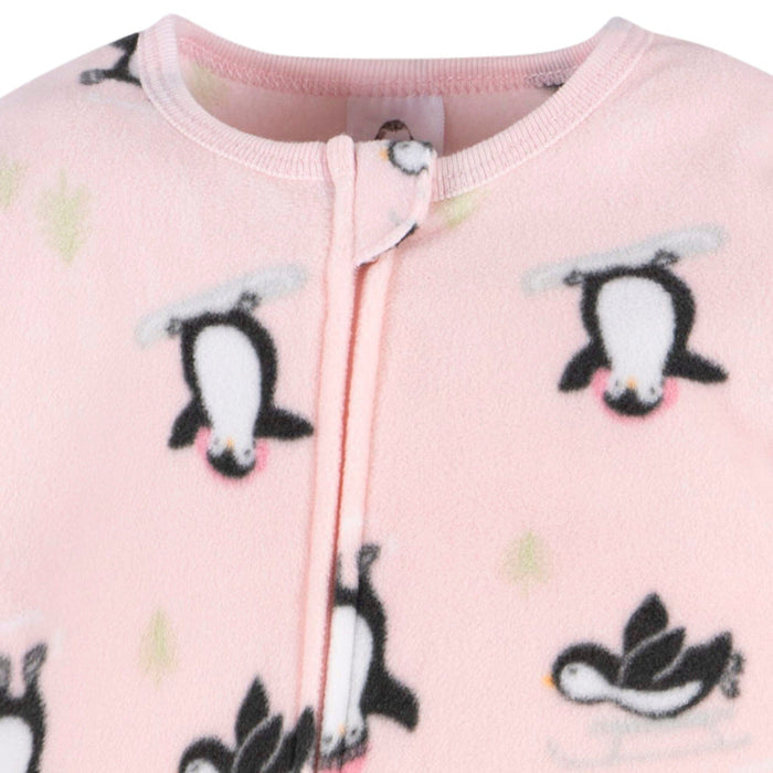 Baby & Toddler Girls Pink Penguins Footed Fleece Pajamas Sleepwear Gerber®
