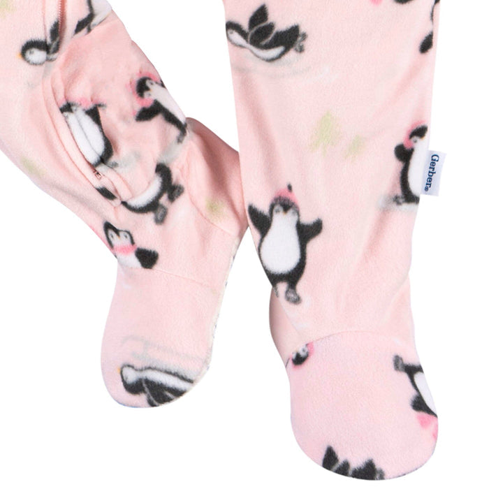 Baby & Toddler Girls Pink Penguins Footed Fleece Pajamas Sleepwear Gerber®