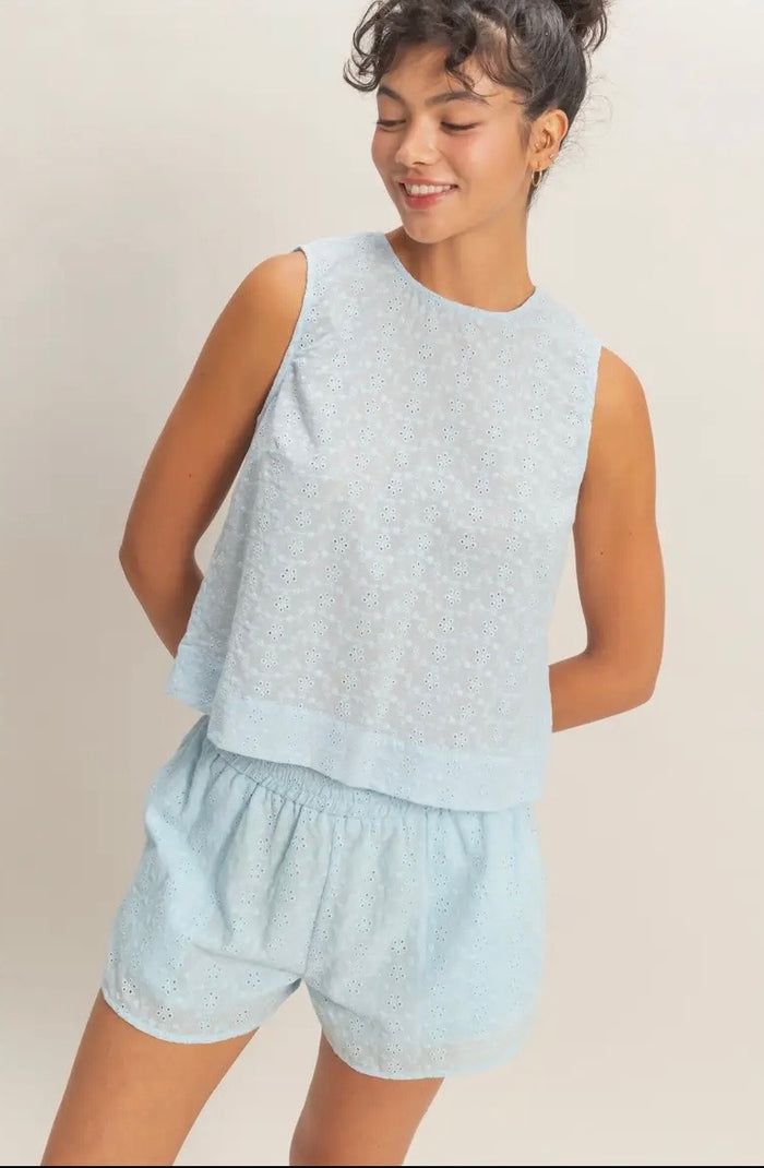 Back Button Eyelet Tank Top